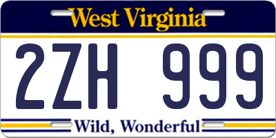 WV license plate 2ZH999