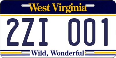 WV license plate 2ZI001