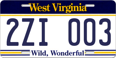 WV license plate 2ZI003