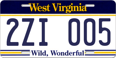 WV license plate 2ZI005