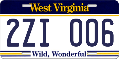 WV license plate 2ZI006