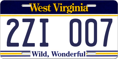 WV license plate 2ZI007