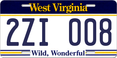 WV license plate 2ZI008