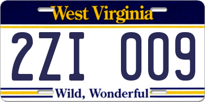 WV license plate 2ZI009