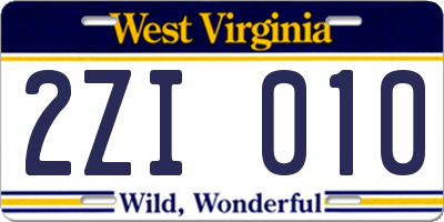 WV license plate 2ZI010