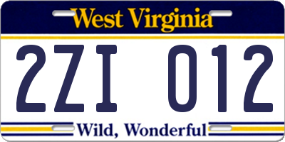WV license plate 2ZI012