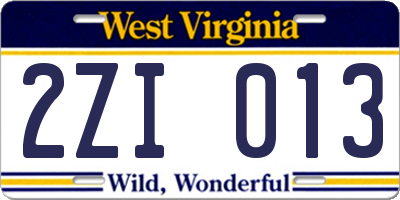 WV license plate 2ZI013