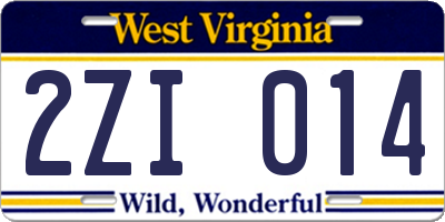 WV license plate 2ZI014