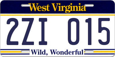 WV license plate 2ZI015
