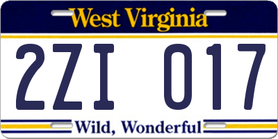WV license plate 2ZI017