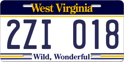 WV license plate 2ZI018