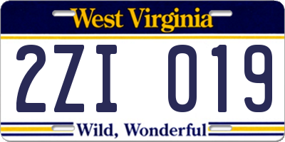 WV license plate 2ZI019