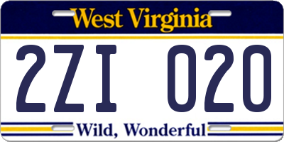 WV license plate 2ZI020