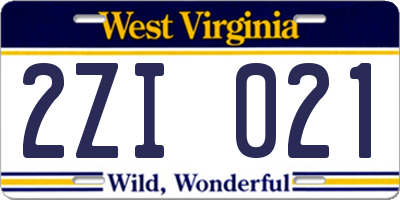 WV license plate 2ZI021