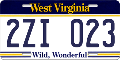 WV license plate 2ZI023