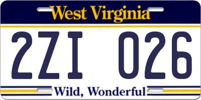 WV license plate 2ZI026
