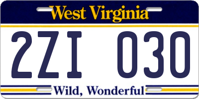 WV license plate 2ZI030