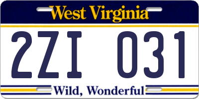 WV license plate 2ZI031
