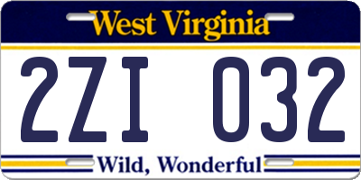 WV license plate 2ZI032