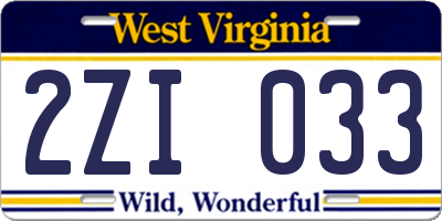 WV license plate 2ZI033