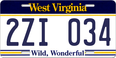 WV license plate 2ZI034