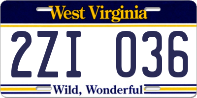 WV license plate 2ZI036