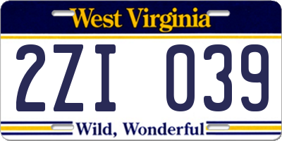 WV license plate 2ZI039