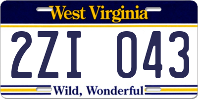 WV license plate 2ZI043