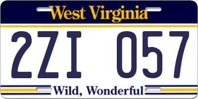 WV license plate 2ZI057