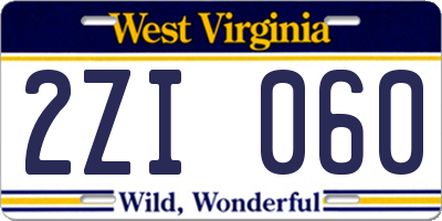 WV license plate 2ZI060