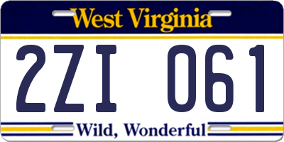 WV license plate 2ZI061