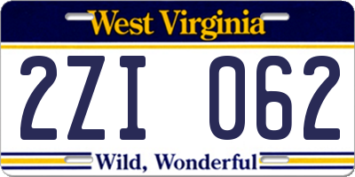 WV license plate 2ZI062