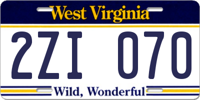 WV license plate 2ZI070