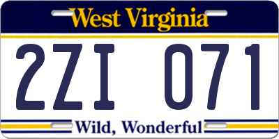 WV license plate 2ZI071