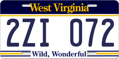 WV license plate 2ZI072