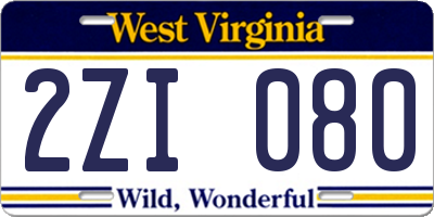 WV license plate 2ZI080