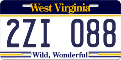 WV license plate 2ZI088