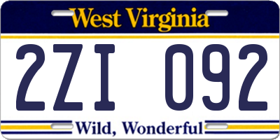 WV license plate 2ZI092