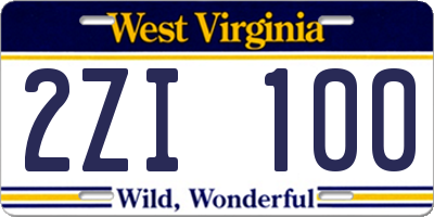 WV license plate 2ZI100