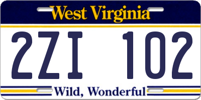 WV license plate 2ZI102