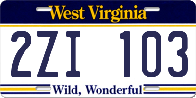 WV license plate 2ZI103