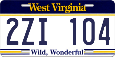 WV license plate 2ZI104
