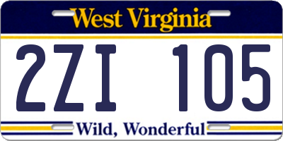 WV license plate 2ZI105