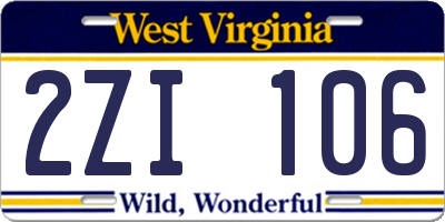 WV license plate 2ZI106