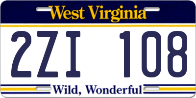 WV license plate 2ZI108