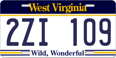 WV license plate 2ZI109