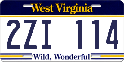 WV license plate 2ZI114