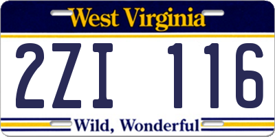 WV license plate 2ZI116