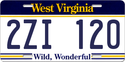 WV license plate 2ZI120