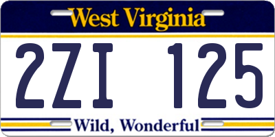 WV license plate 2ZI125